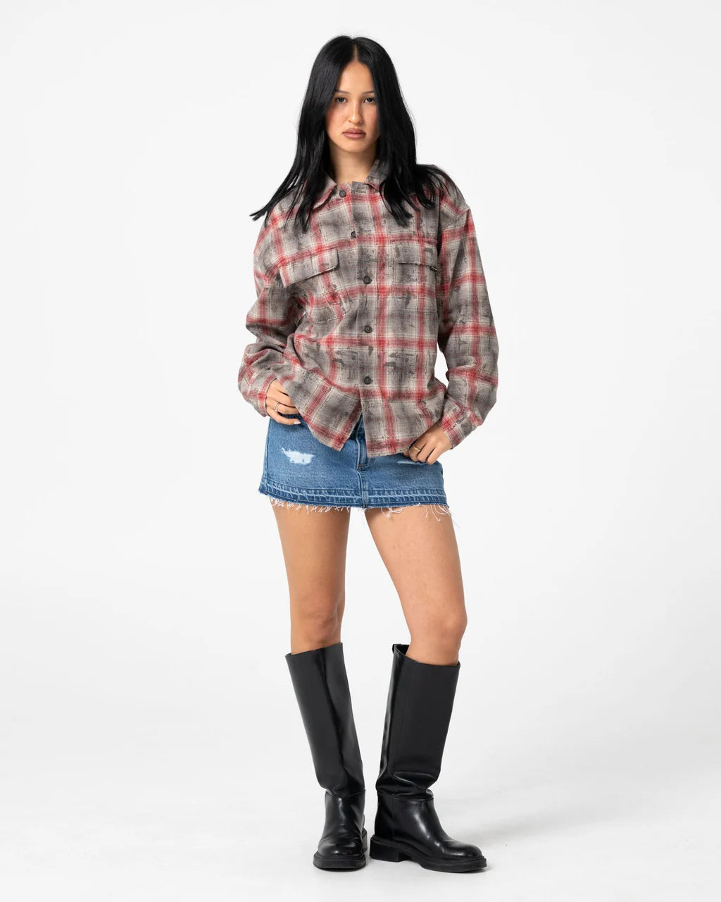 RUSTY GHOSTED OVERSIZED SHIRT – RUST / GREY