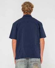 RUSTY GILES SHORT SLEEVE SHIRT – MENS RELAXED COTTON BUTTON UP SHIRT NAVY BLUE