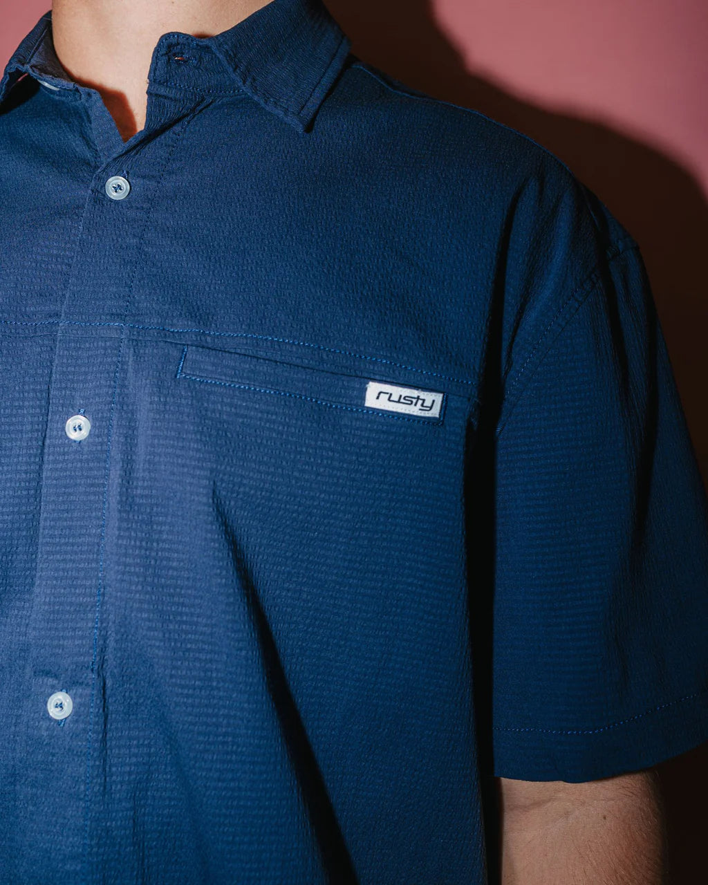 RUSTY GILES SHORT SLEEVE SHIRT – MENS RELAXED COTTON BUTTON UP SHIRT NAVY BLUE