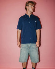 RUSTY GILES SHORT SLEEVE SHIRT – MENS RELAXED COTTON BUTTON UP SHIRT NAVY BLUE