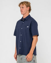 RUSTY GILES SHORT SLEEVE SHIRT – MENS RELAXED COTTON BUTTON UP SHIRT NAVY BLUE