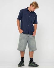 RUSTY GILES SHORT SLEEVE SHIRT – MENS RELAXED COTTON BUTTON UP SHIRT NAVY BLUE