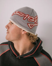RUSTY GRAF R GRAPHIC BEANIE MENS KNIT WINTER BEANIE STREETWEAR STONE GREY