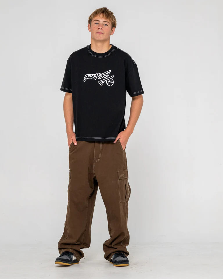 RUSTY GRAF-R GRAPHIC CROPPED TEE MENS BOXY STREETWEAR TOP – BLACK