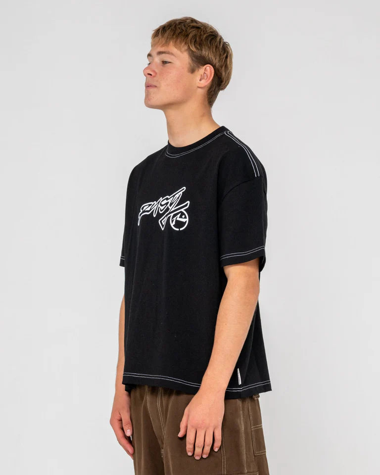 RUSTY GRAF-R GRAPHIC CROPPED TEE MENS BOXY STREETWEAR TOP – BLACK