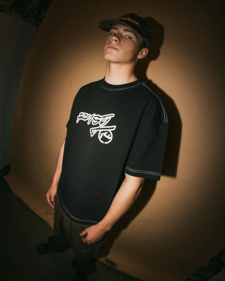 RUSTY GRAF-R GRAPHIC CROPPED TEE MENS BOXY STREETWEAR TOP – BLACK