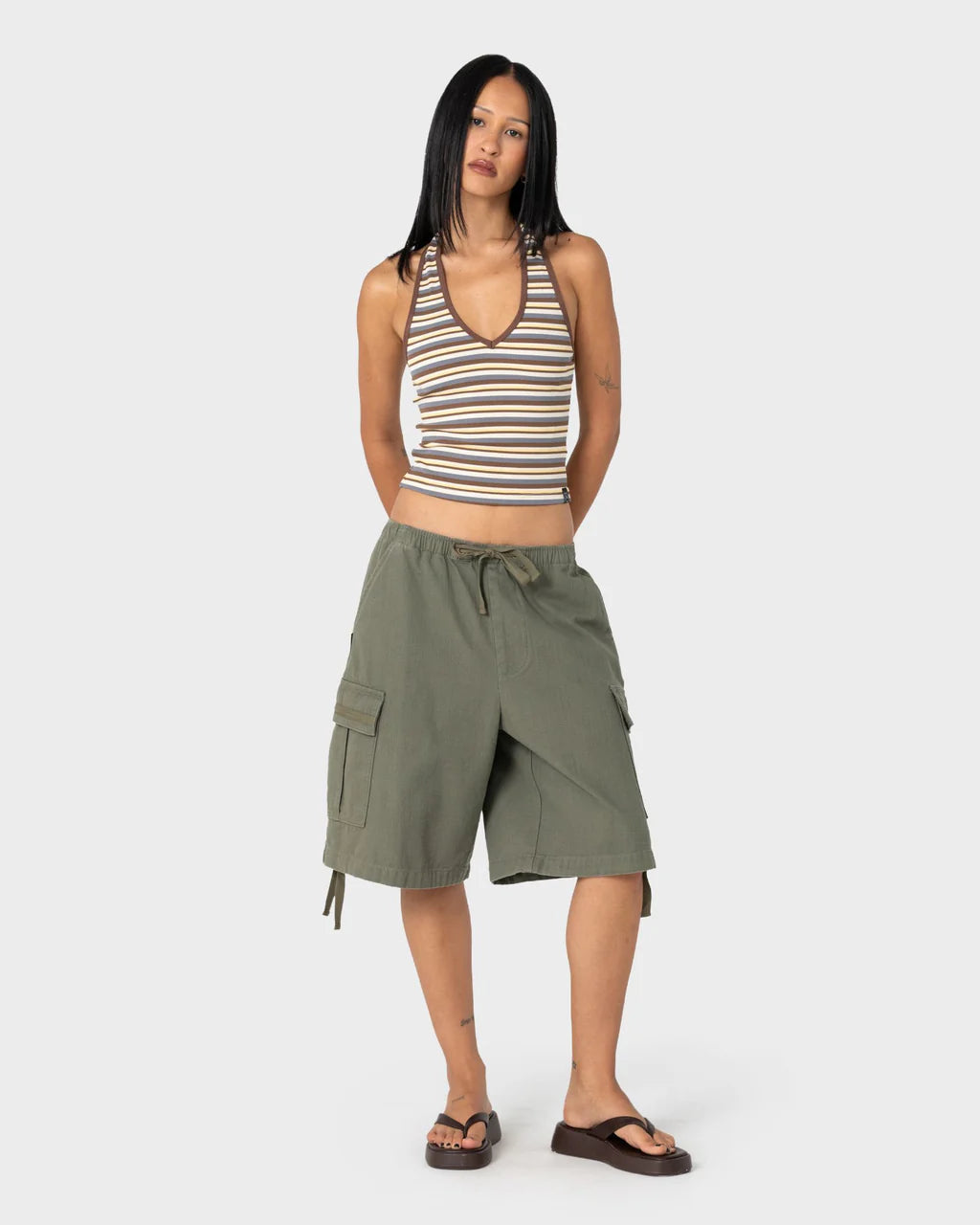 RUSTY HALLEY HALTER TOP – RETRO AMBER STRIPE