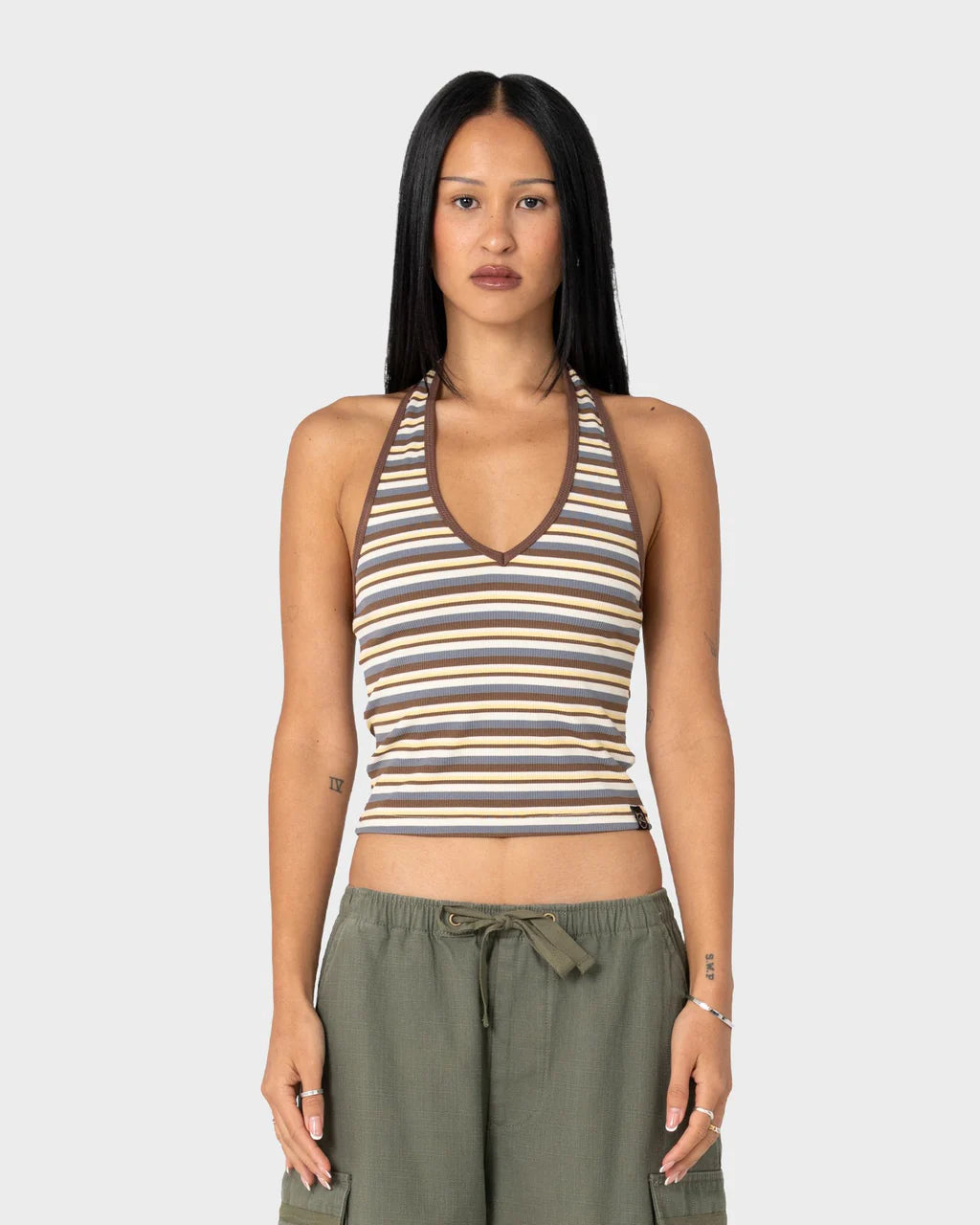RUSTY HALLEY HALTER TOP – RETRO AMBER STRIPE
