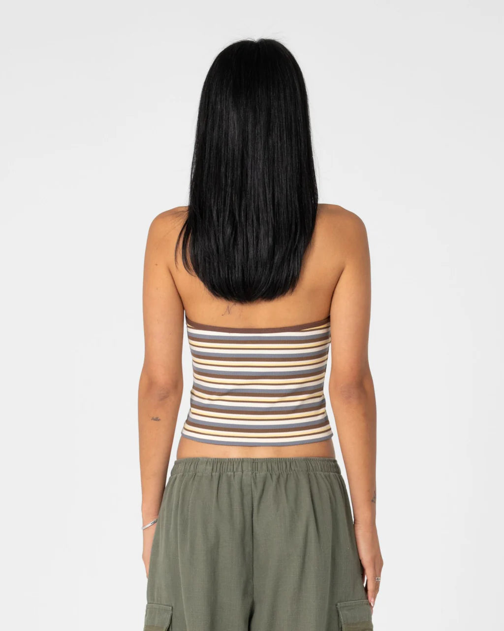 RUSTY HALLEY HALTER TOP – RETRO AMBER STRIPE