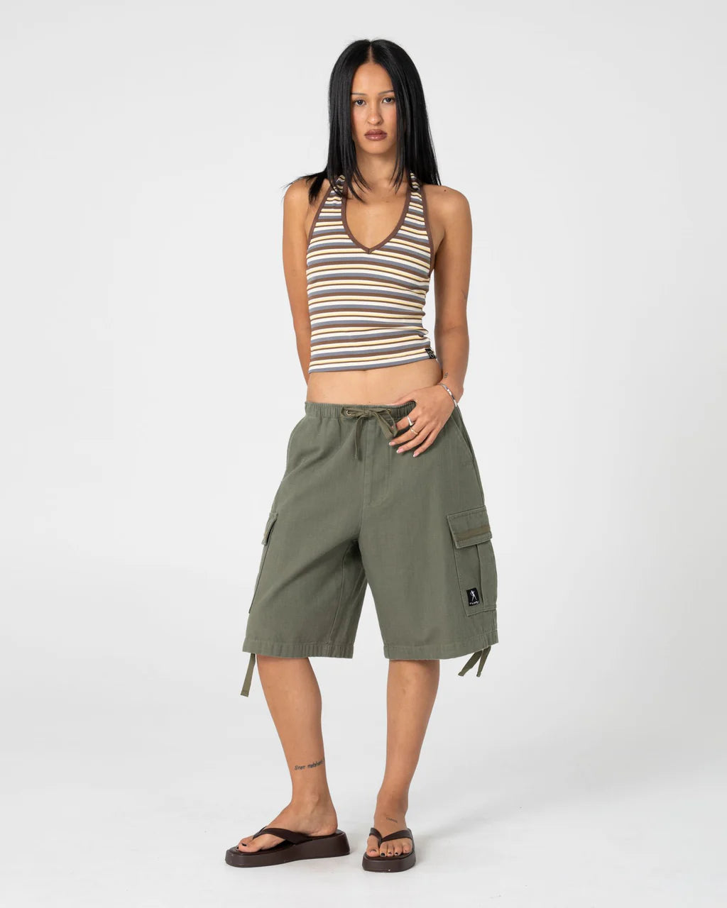 RUSTY HALLEY HALTER TOP – RETRO AMBER STRIPE