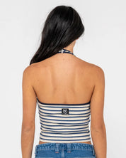 RUSTY HALLEY HALTER TOP – RETRO NAVY STRIPE