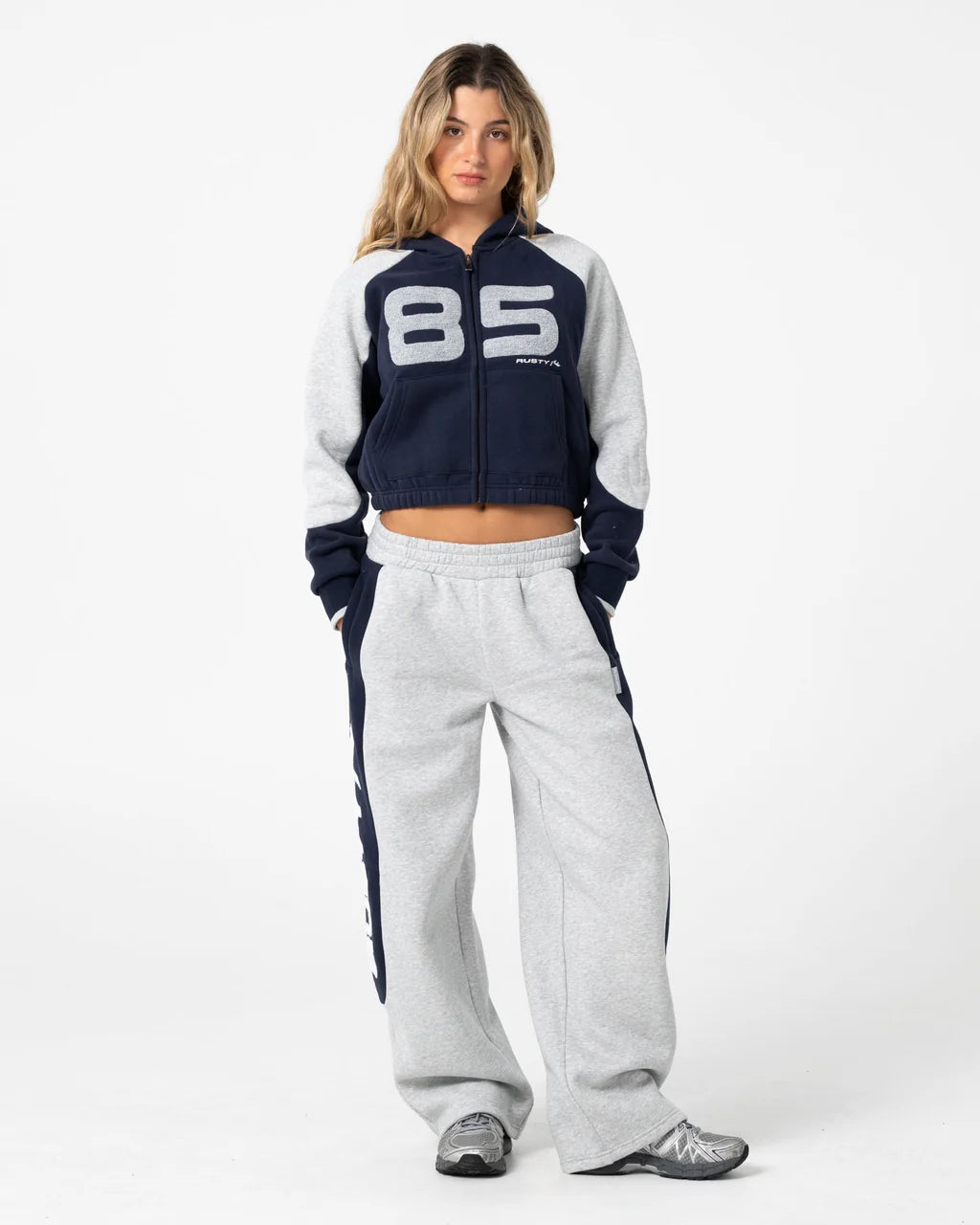 RUSTY HARVEST CROPPED ZIP THROUGH FLEECE HOODIE – NAVY