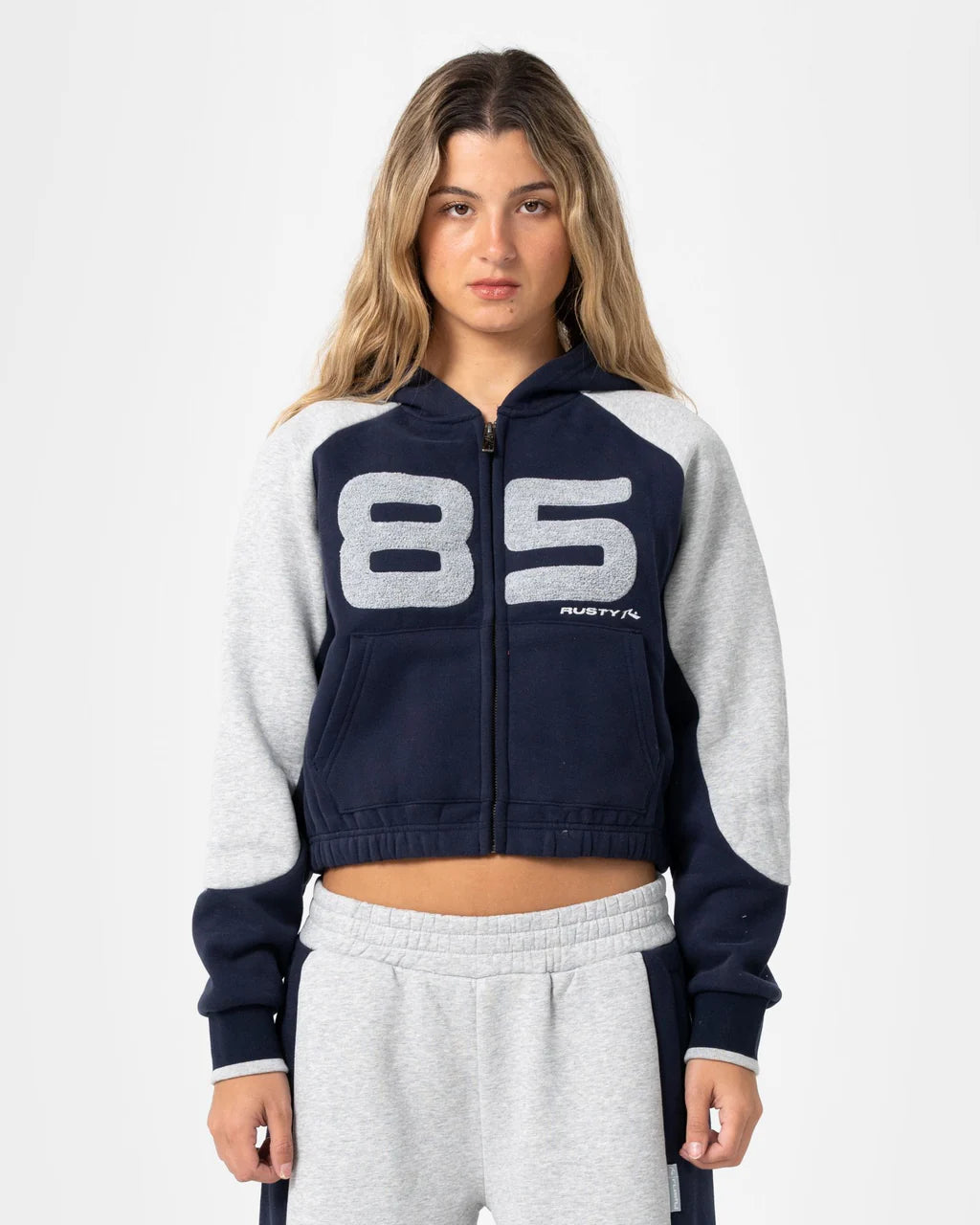 RUSTY HARVEST CROPPED ZIP THROUGH FLEECE HOODIE – NAVY