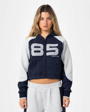 RUSTY HARVEST CROPPED ZIP THROUGH FLEECE HOODIE – NAVY