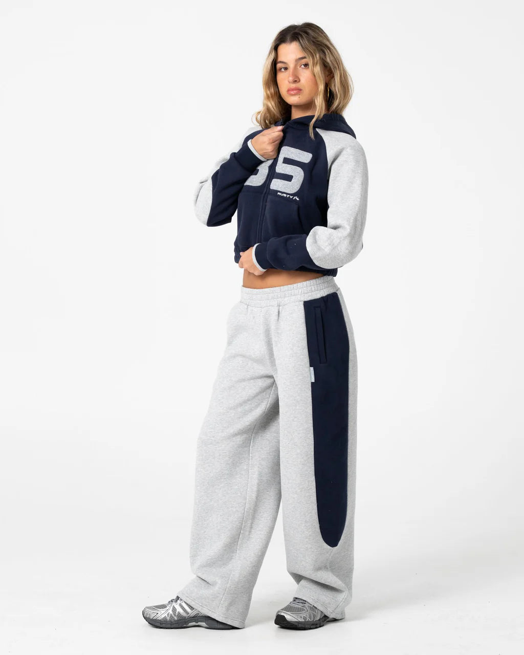 RUSTY HARVEST CROPPED ZIP THROUGH FLEECE HOODIE – NAVY