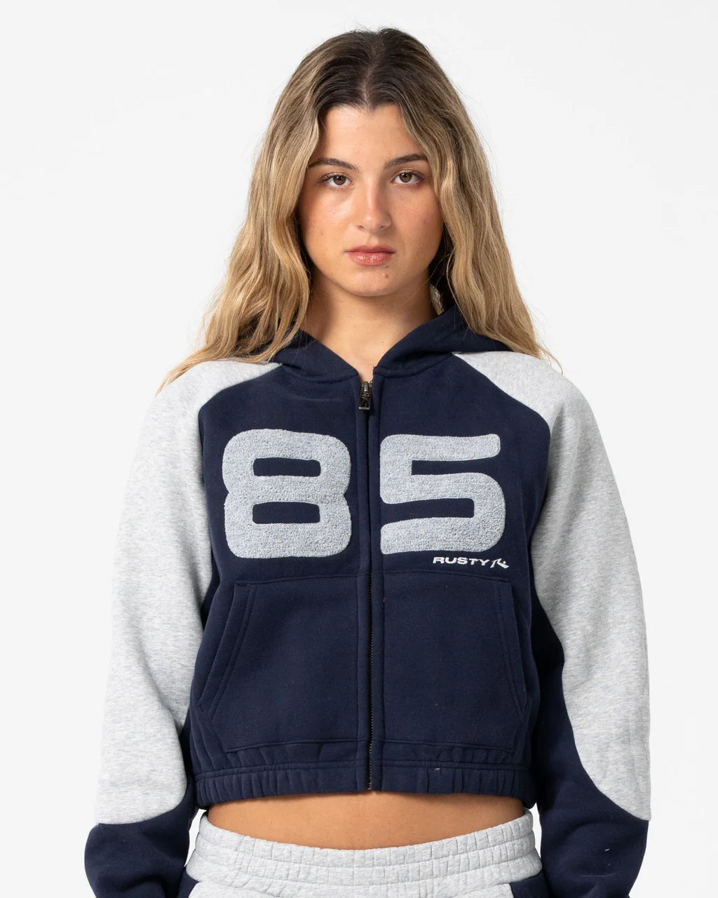 RUSTY HARVEST CROPPED ZIP THROUGH FLEECE HOODIE – NAVY