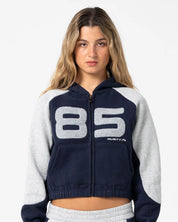RUSTY HARVEST CROPPED ZIP THROUGH FLEECE HOODIE – NAVY