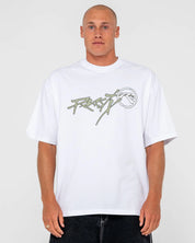 RUSTY HOODUS GRAPHIC TEE – MENS HEAVYWEIGHT COTTON SURF LOGO T-SHIRT WHITE