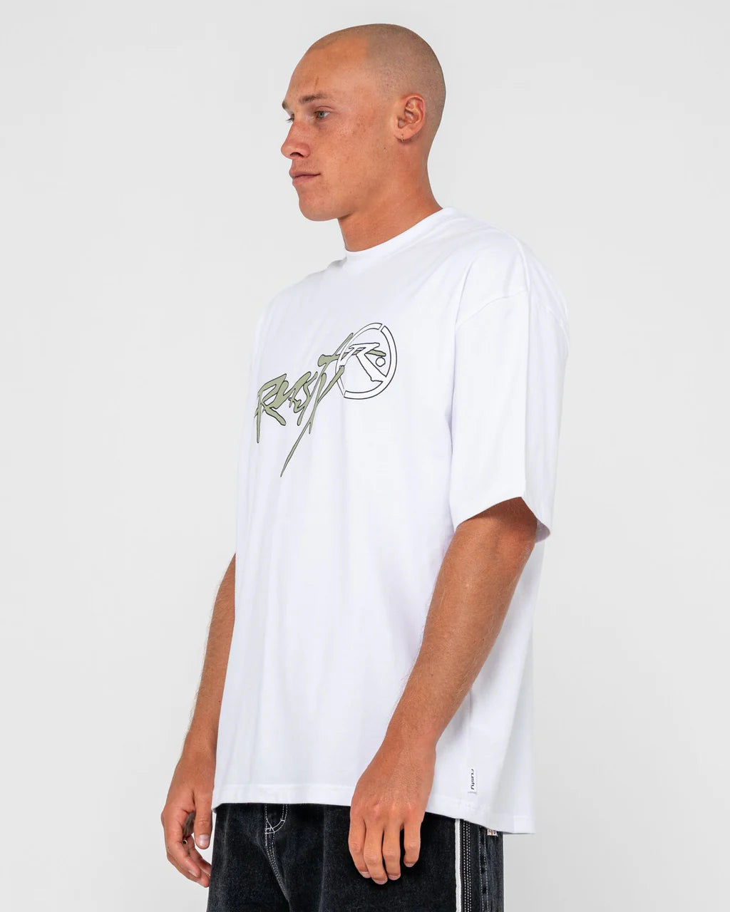 RUSTY HOODUS GRAPHIC TEE – MENS HEAVYWEIGHT COTTON SURF LOGO T-SHIRT WHITE