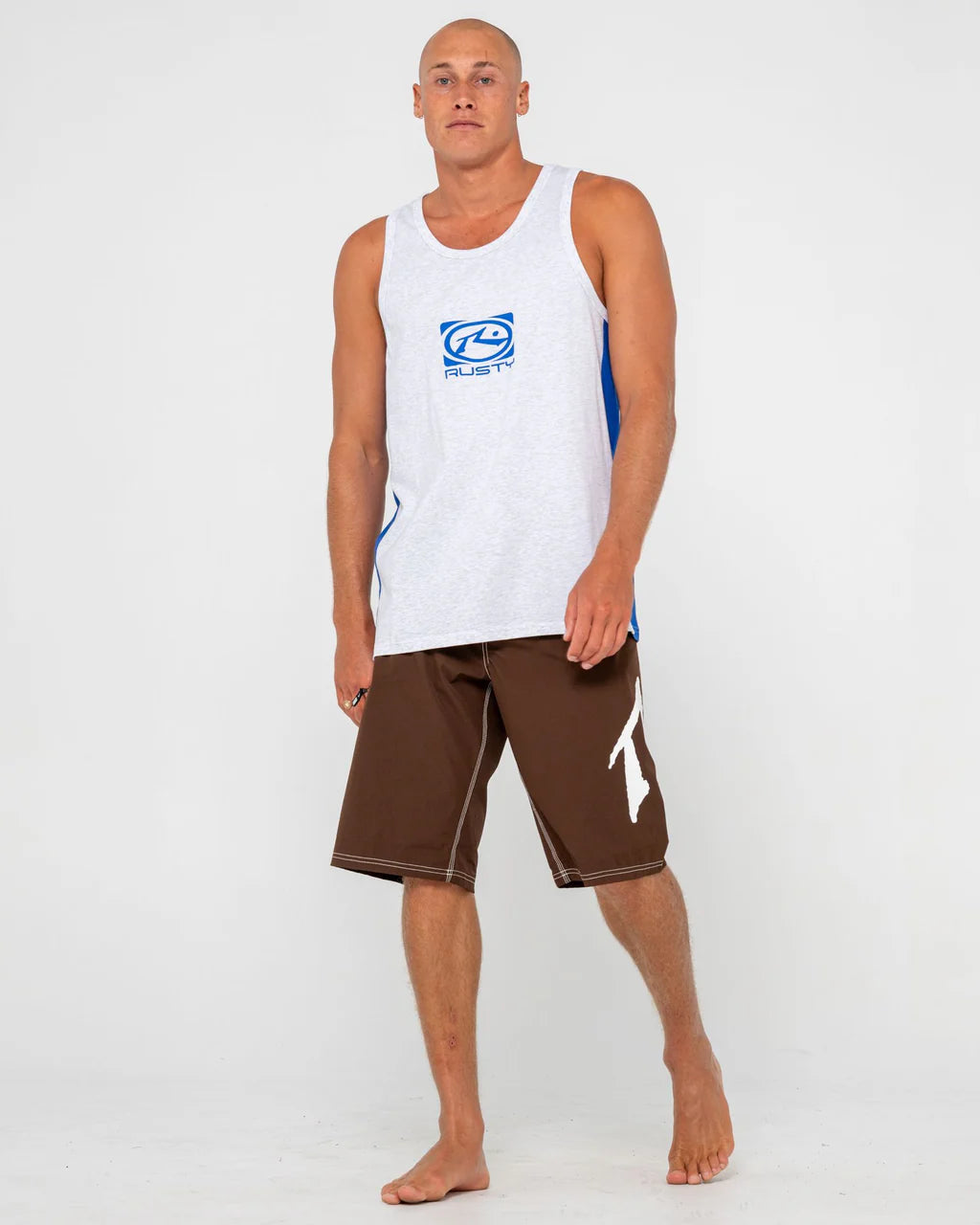 RUSTY HYPER GRAPHIC TANK – MENS SLEEVELESS COTTON SURF STREET SINGLET WHITE