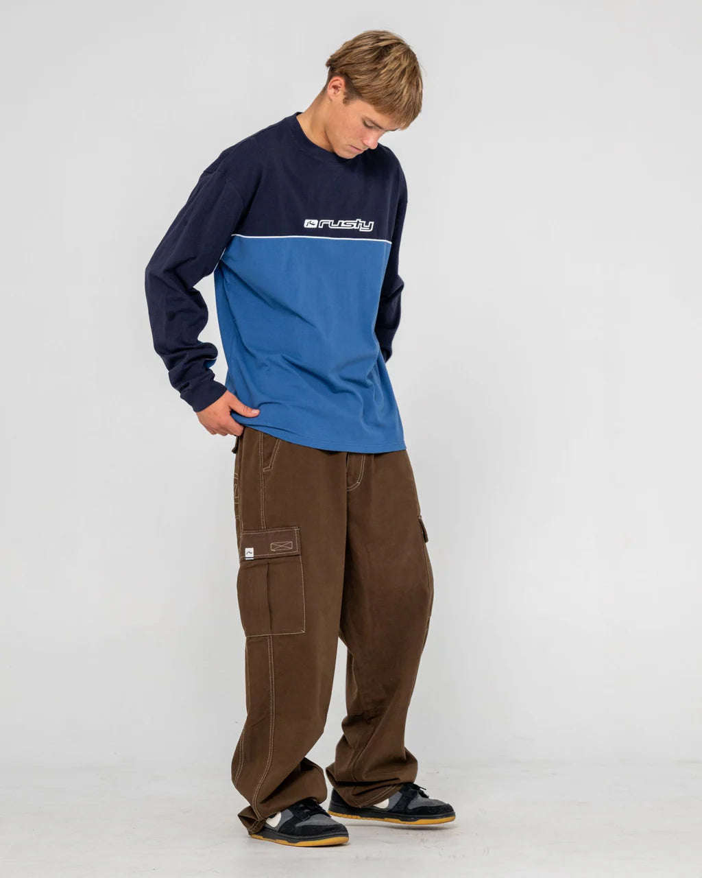 RUSTY INFINITY LONG SLEEVE GRAPHIC TEE MENS T SHIRT ATLANTIC BLUE