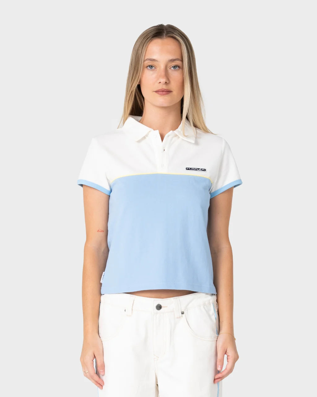 RUSTY INSERT DAD JOKE BABY POLO – RETRO BLUE / WHITE