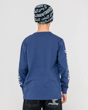 RUSTY JETSETTER LONG SLEEVE TEE BOYS GRAPHIC T SHIRT DARK BLUE