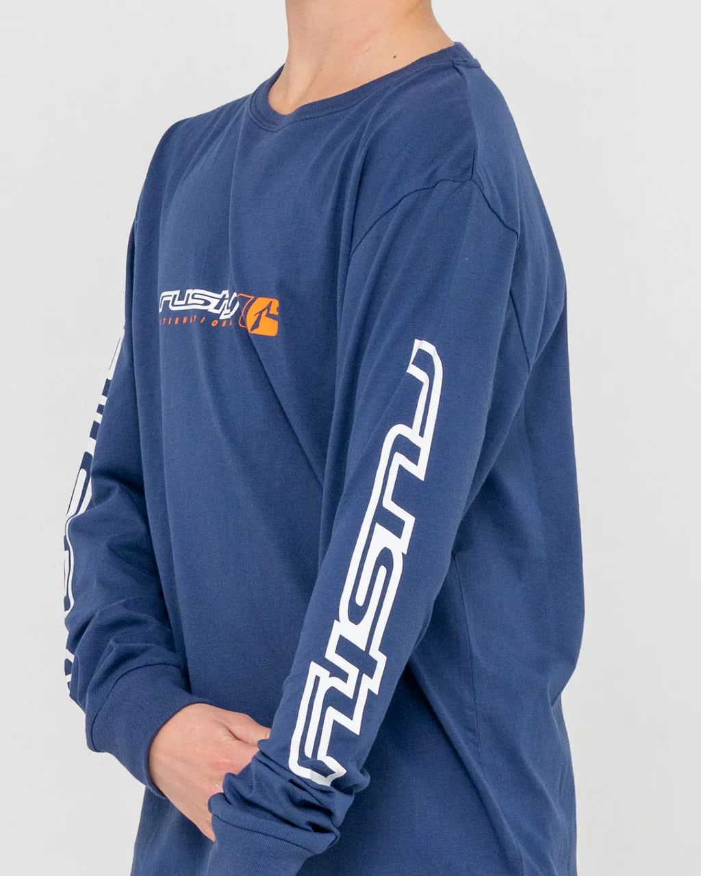 RUSTY JETSETTER LONG SLEEVE TEE BOYS GRAPHIC T SHIRT DARK BLUE