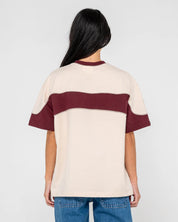 RUSTY KINETIC OVERSIZED GRAPHIC TEE WOMENS STREET STYLE – CREAM / BURGUNDY