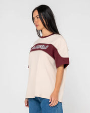 RUSTY KINETIC OVERSIZED GRAPHIC TEE WOMENS STREET STYLE – CREAM / BURGUNDY