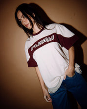 RUSTY KINETIC OVERSIZED GRAPHIC TEE WOMENS STREET STYLE – CREAM / BURGUNDY