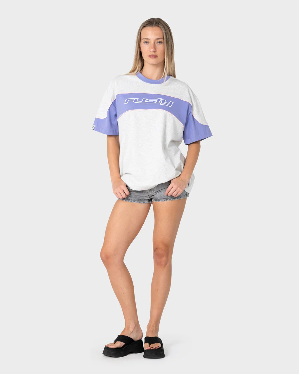 RUSTY KINETIC OVERSIZED GRAPHIC TEE – GREY MARLE / MULBERRY PURPLE