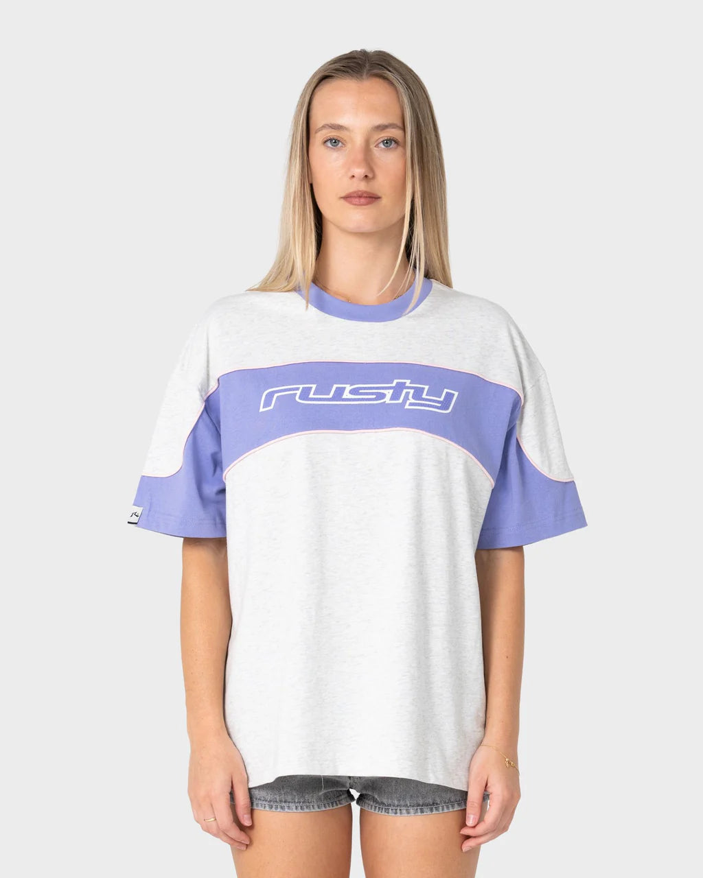 RUSTY KINETIC OVERSIZED GRAPHIC TEE – GREY MARLE / MULBERRY PURPLE