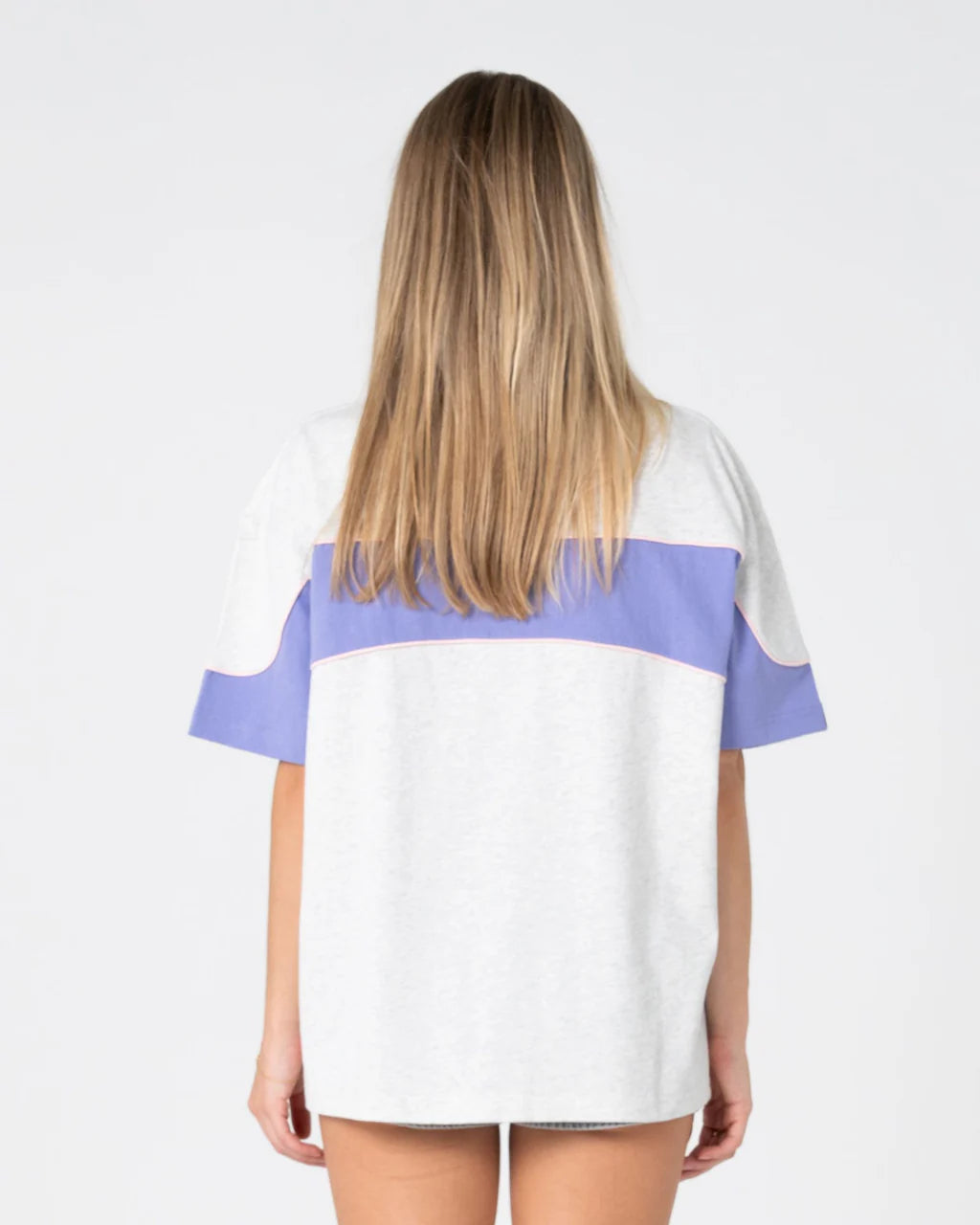 RUSTY KINETIC OVERSIZED GRAPHIC TEE – GREY MARLE / MULBERRY PURPLE
