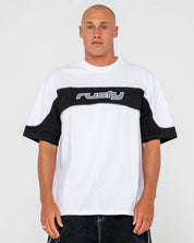 RUSTY KINETIC PANEL HEAVY TEE – MENS PREMIUM COTTON SURF STREET T-SHIRT WHITE