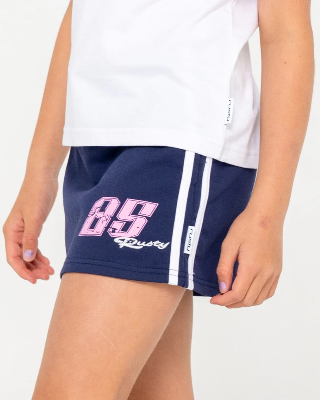 RUSTY LE LOW RISE MINI SKIRT – GIRLS RETRO COTTON STRETCH MINI SKIRT NAVY