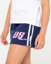 RUSTY LE LOW RISE MINI SKIRT – GIRLS RETRO COTTON STRETCH MINI SKIRT NAVY