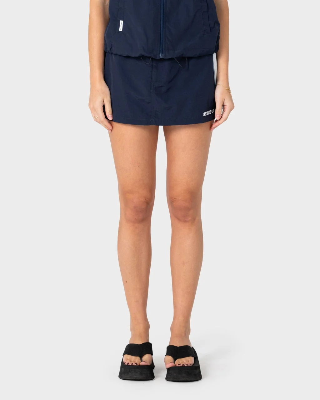 RUSTY LOMBARDI LOW RISE MINI SKIRT – NAVY BLUE / WHITE
