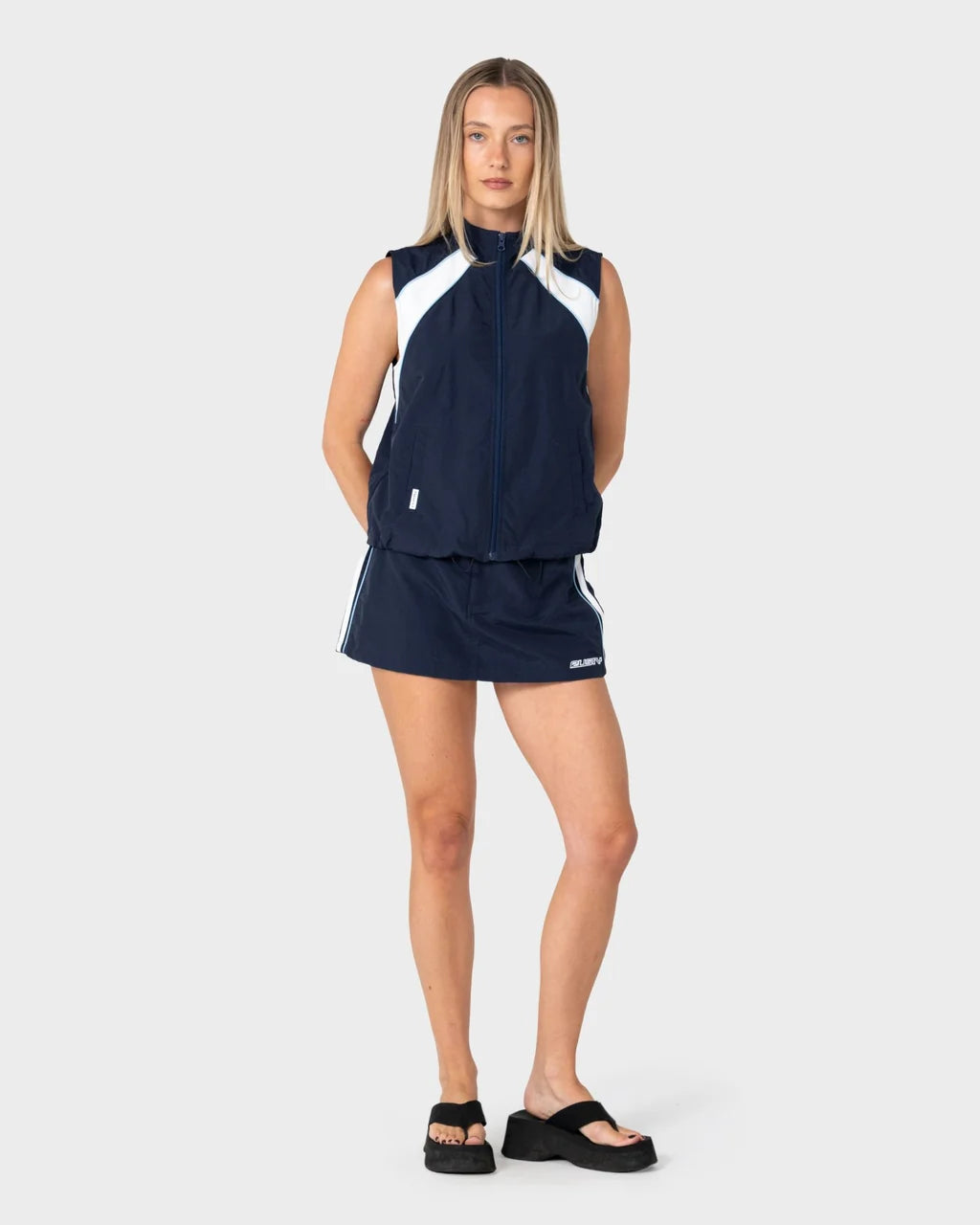 RUSTY LOMBARDI ZIP THROUGH VEST – NAVY BLUE / WHITE