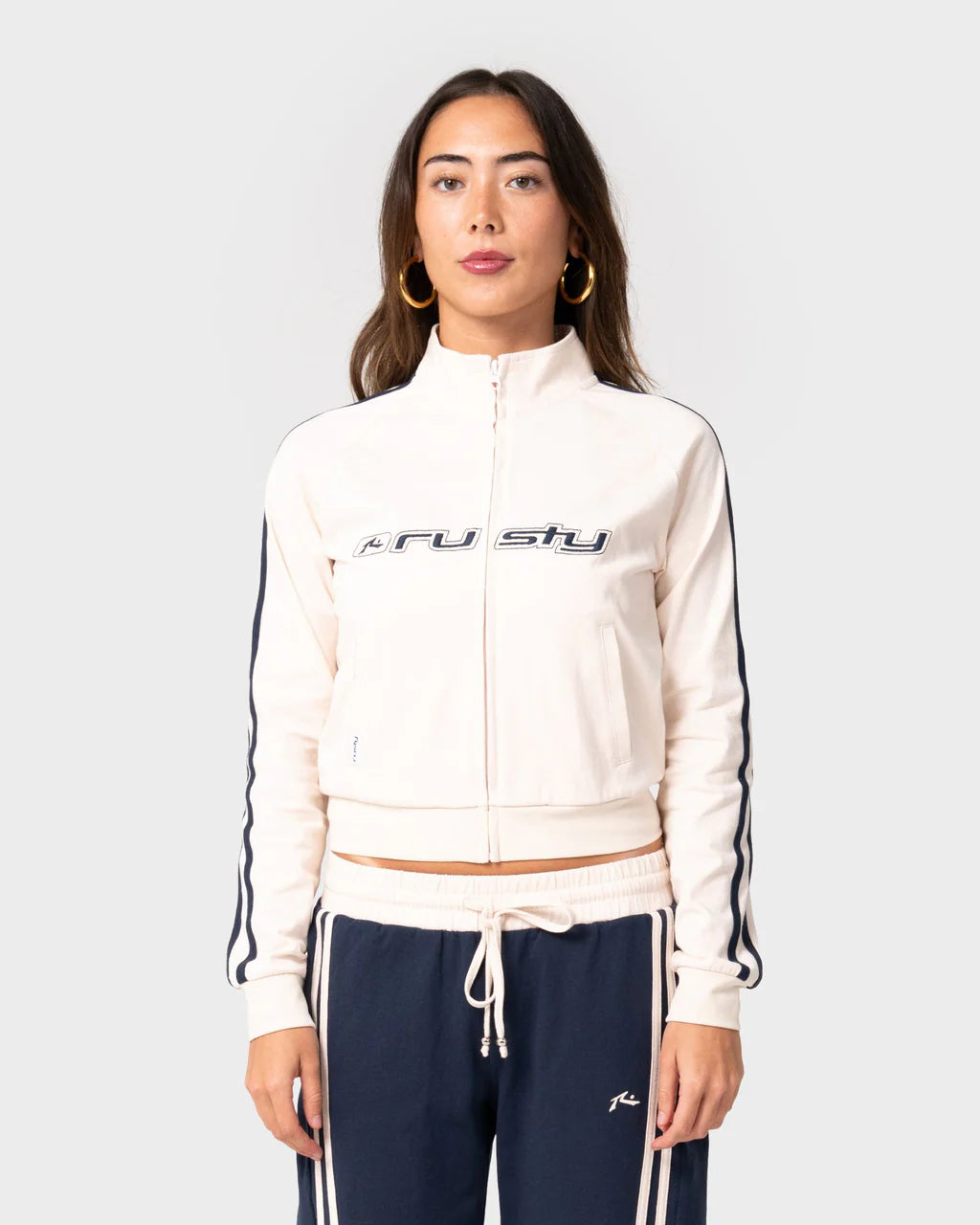 RUSTY MANEATER FITTED ZIP THROUGH TRACK JACKET – EGRET