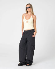 RUSTY EMMA CUT OUT HALTER NECK TOP – PALE BANANA