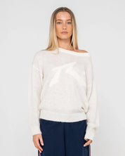RUSTY MILES OPEN GRAPHIC KNIT WOMENS OVERSIZED SWEATER STREETWEAR WHITE
