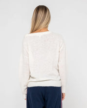RUSTY MILES OPEN GRAPHIC KNIT WOMENS OVERSIZED SWEATER STREETWEAR WHITE