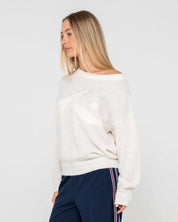 RUSTY MILES OPEN GRAPHIC KNIT WOMENS OVERSIZED SWEATER STREETWEAR WHITE