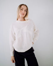 RUSTY MILES OPEN GRAPHIC KNIT WOMENS OVERSIZED SWEATER STREETWEAR WHITE