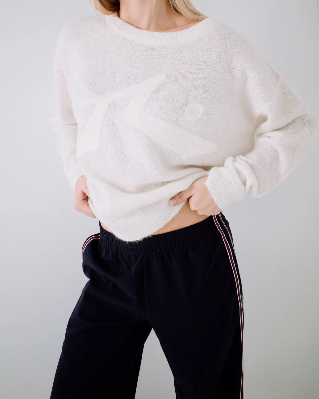 RUSTY MILES OPEN GRAPHIC KNIT WOMENS OVERSIZED SWEATER STREETWEAR WHITE