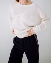 RUSTY MILES OPEN GRAPHIC KNIT WOMENS OVERSIZED SWEATER STREETWEAR WHITE