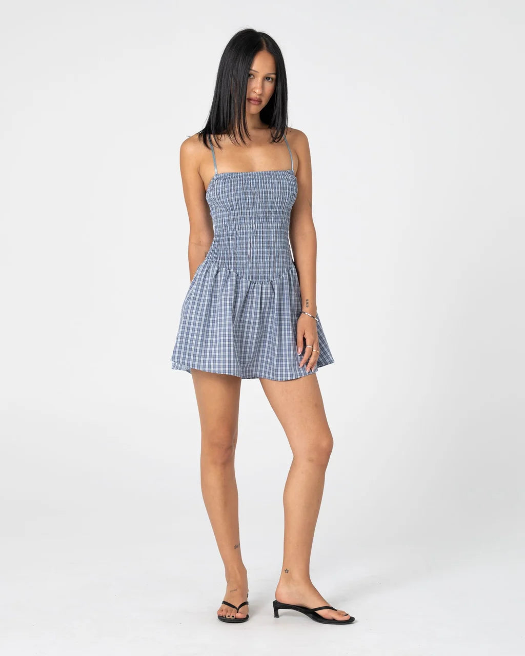 RUSTY MIMI BUBBLE MINI DRESS – BLUE CHECK