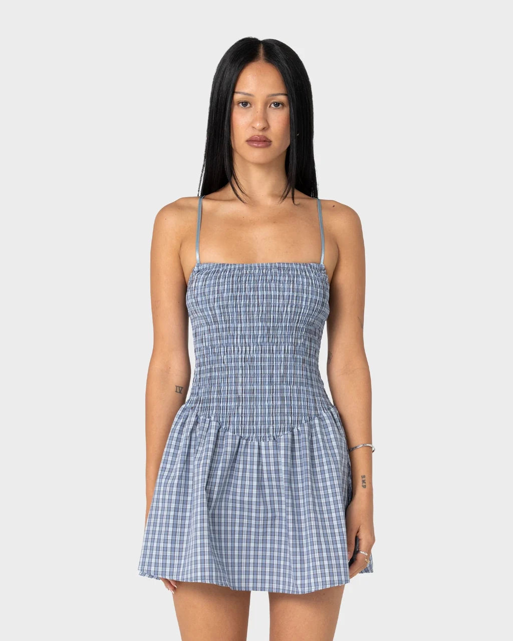 RUSTY MIMI BUBBLE MINI DRESS – BLUE CHECK