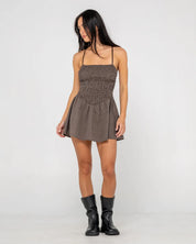 RUSTY MIMI BUBBLE MINI DRESS WOMENS CASUAL STATEMENT STYLE – JAVA PLAID